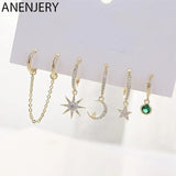 5-Piece Moon Star CZ Tassel Chain Earrings Set for Women