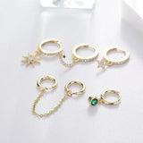 5-Piece Moon Star CZ Tassel Chain Earrings Set for Women