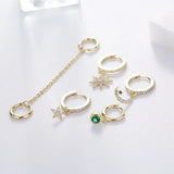 5-Piece Moon Star CZ Tassel Chain Earrings Set for Women