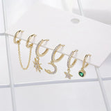 5-Piece Moon Star CZ Tassel Chain Earrings Set for Women
