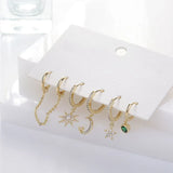 5-Piece Moon Star CZ Tassel Chain Earrings Set for Women