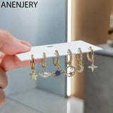 Silver Planet Star Moon Hoop Earrings Set Zircon Romantic Gift