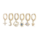 Silver Planet Star Moon Hoop Earrings Set Zircon Romantic Gift
