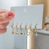 Silver Planet Star Moon Hoop Earrings Set Zircon Romantic Gift