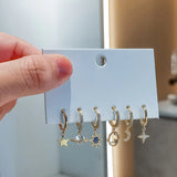 Silver Planet Star Moon Hoop Earrings Set Zircon Romantic Gift