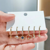 Silver Planet Star Moon Hoop Earrings Set Zircon Romantic Gift