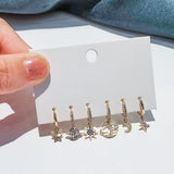 Silver Planet Star Moon Hoop Earrings Set Zircon Romantic Gift