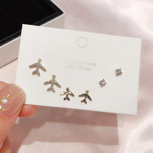 Micro CZ Geometric Stud Earring Set - 6pcs