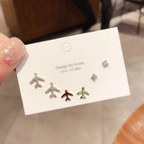 Micro CZ Geometric Stud Earring Set - 6pcs