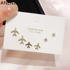 Micro CZ Geometric Stud Earring Set - 6pcs