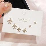 Micro CZ Geometric Stud Earring Set - 6pcs