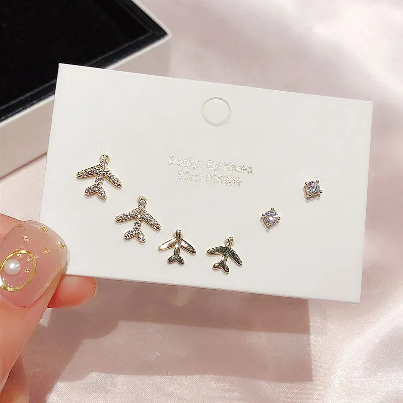 Micro CZ Geometric Stud Earring Set - 6pcs