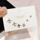 Micro CZ Geometric Stud Earring Set - 6pcs