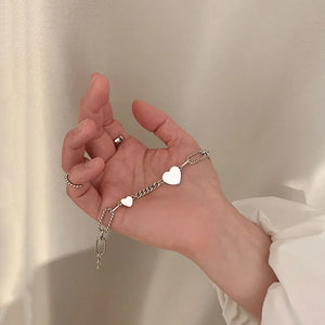 Retro Love Heart Thai Silver Bracelet Lock Chain Bracelet For Women Jewelry