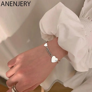 Retro Love Heart Thai Silver Bracelet Lock Chain Bracelet For Women Jewelry