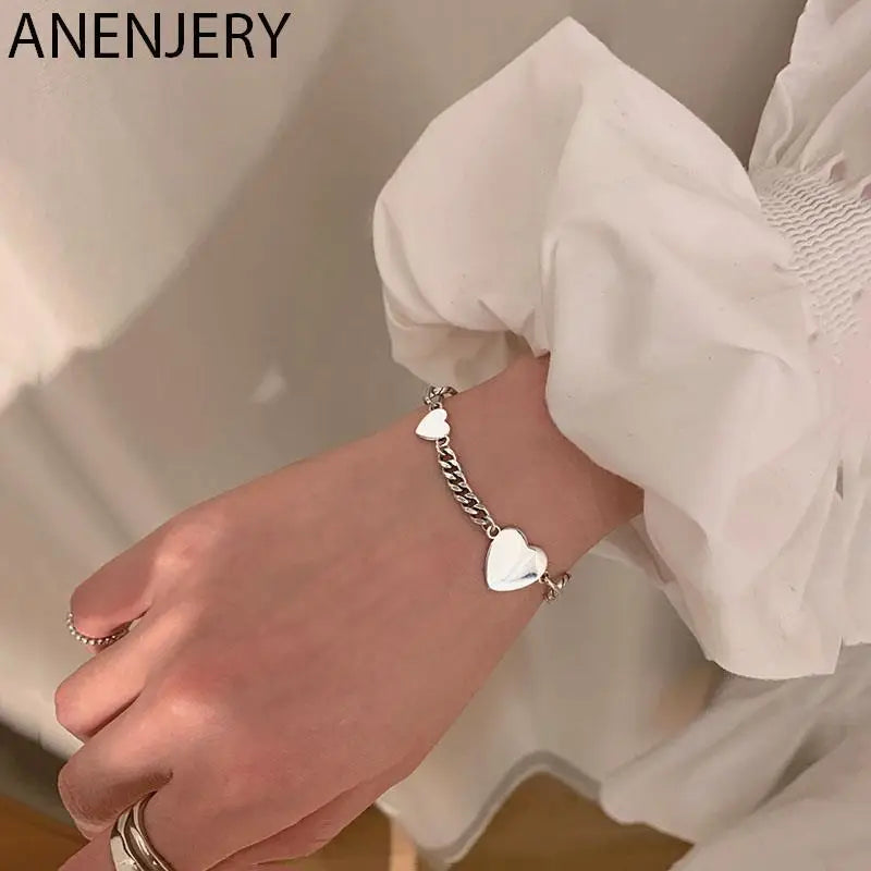 Retro Love Heart Thai Silver Bracelet Lock Chain Bracelet For Women Jewelry