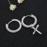 Silver Cross Pendant Earrings Cubic Zircon Hoops S-E1093