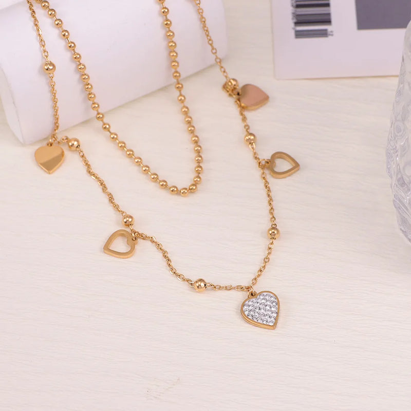 Heart Pendant Necklace for Women, Zircon Hollow, Clavicle Chain Gift