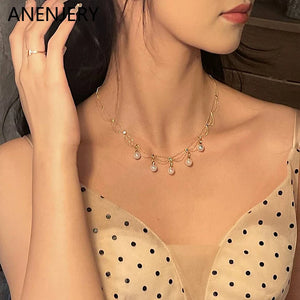 Kpop Pearl Choker Necklace Double Layer Chain Pendant For Women Jewelry