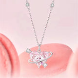 Pink Zircon Heart Necklace Delicate Sweet Planet Clavicle Chain