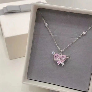 Pink Zircon Heart Necklace Delicate Sweet Planet Clavicle Chain
