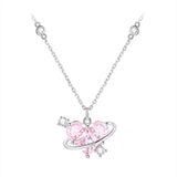 Pink Zircon Heart Necklace Delicate Sweet Planet Clavicle Chain