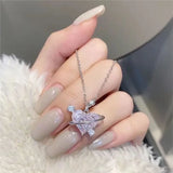 Pink Zircon Heart Necklace Delicate Sweet Planet Clavicle Chain