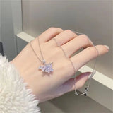 Pink Zircon Heart Necklace Delicate Sweet Planet Clavicle Chain