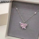 Pink Zircon Heart Necklace Delicate Sweet Planet Clavicle Chain