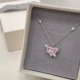 Pink Zircon Heart Necklace Delicate Sweet Planet Clavicle Chain