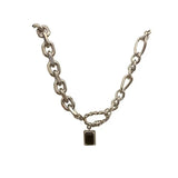 Vintage Silver Geometric Enamel Pendant Necklace for Women