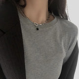 Vintage Silver Geometric Enamel Pendant Necklace for Women