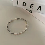 Silver Bamboo Bangles Bracelet Open Cuff Bangle Adjustable