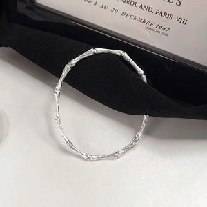 Silver Bamboo Cuff Bangle for Women Men Adjustable