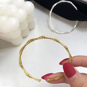 Silver Bamboo Cuff Bangle for Women Men Adjustable
