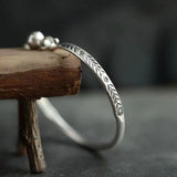 Vintage Silver Bell Leaf Pattern Cuff Bracelets for Women