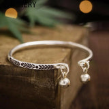 Vintage Silver Bell Leaf Pattern Cuff Bracelets for Women