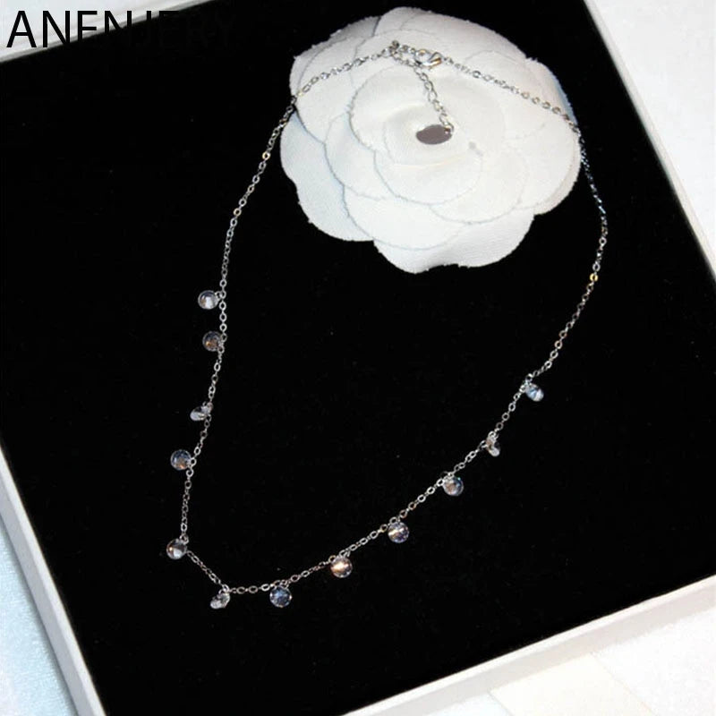 Silver Zircon Tassel Pendant Necklace for Women