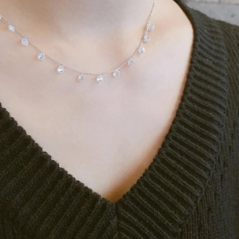 Silver Zircon Tassel Pendant Necklace for Women