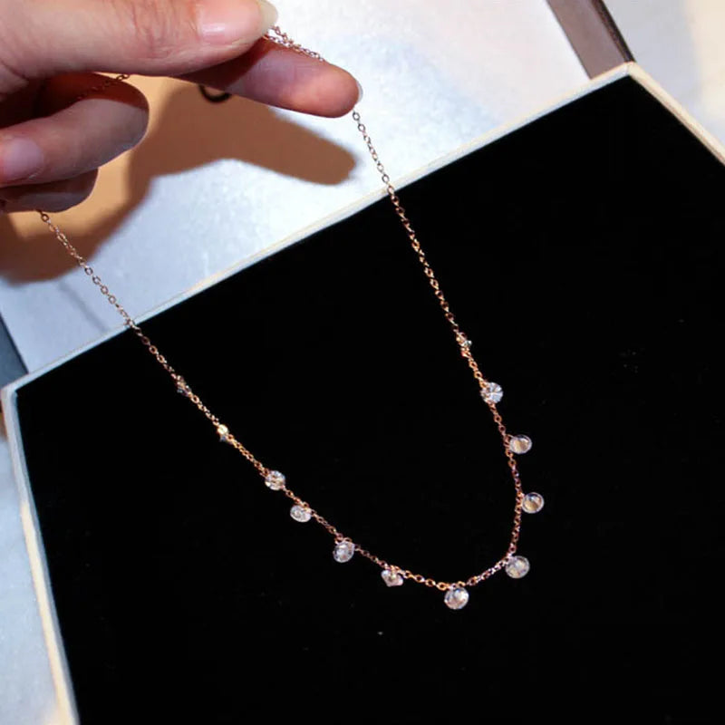 Silver Zircon Tassel Pendant Necklace for Women