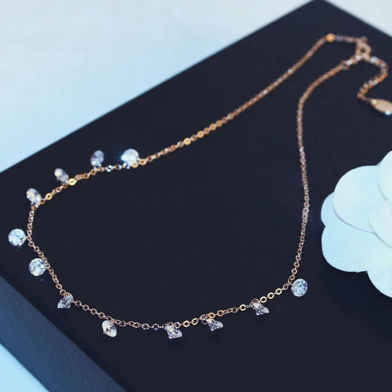 Silver Zircon Tassel Pendant Necklace for Women