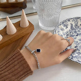 Vintage Silver Zircon Square Bracelet Lucky Pendant Women Men Jewelry