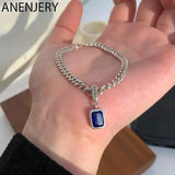 Vintage Silver Zircon Square Bracelet Lucky Pendant Women Men Jewelry