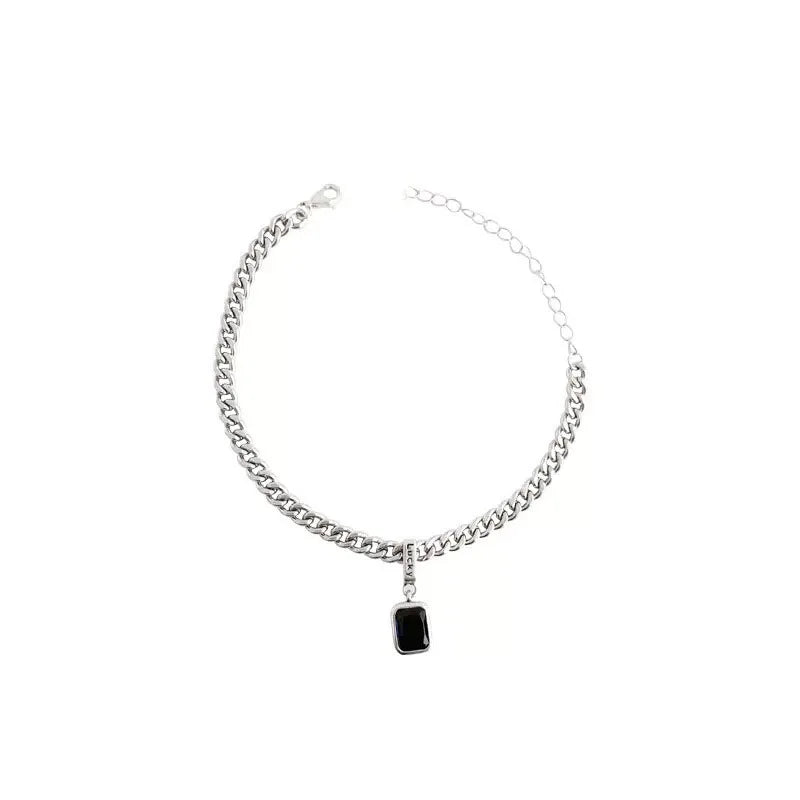 Vintage Silver Zircon Square Bracelet Lucky Pendant Women Men Jewelry