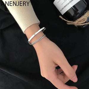 Silver Double Layer Cuff Bracelet Bangles Wedding Jewelry Gift