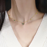 Silver Choker Necklace Green Zircon Clavicle Chain S-N742