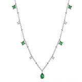 Silver Choker Necklace Green Zircon Clavicle Chain S-N742