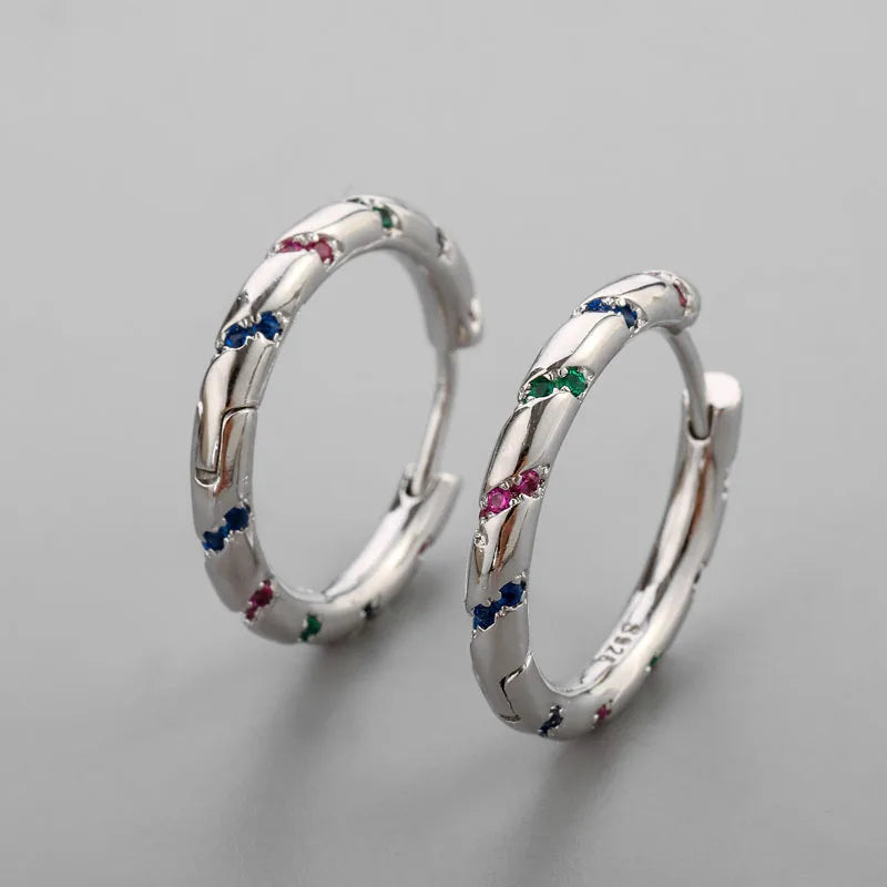 Silver Circle Hoop Earrings CZ Wedding Party Jewelry
