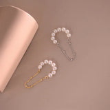 Silver Pearl Tassel Chain Earcuff Earrings Women's Clip-On Birthday Gift