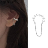 Silver Pearl Tassel Chain Earcuff Earrings Women's Clip-On Birthday Gift